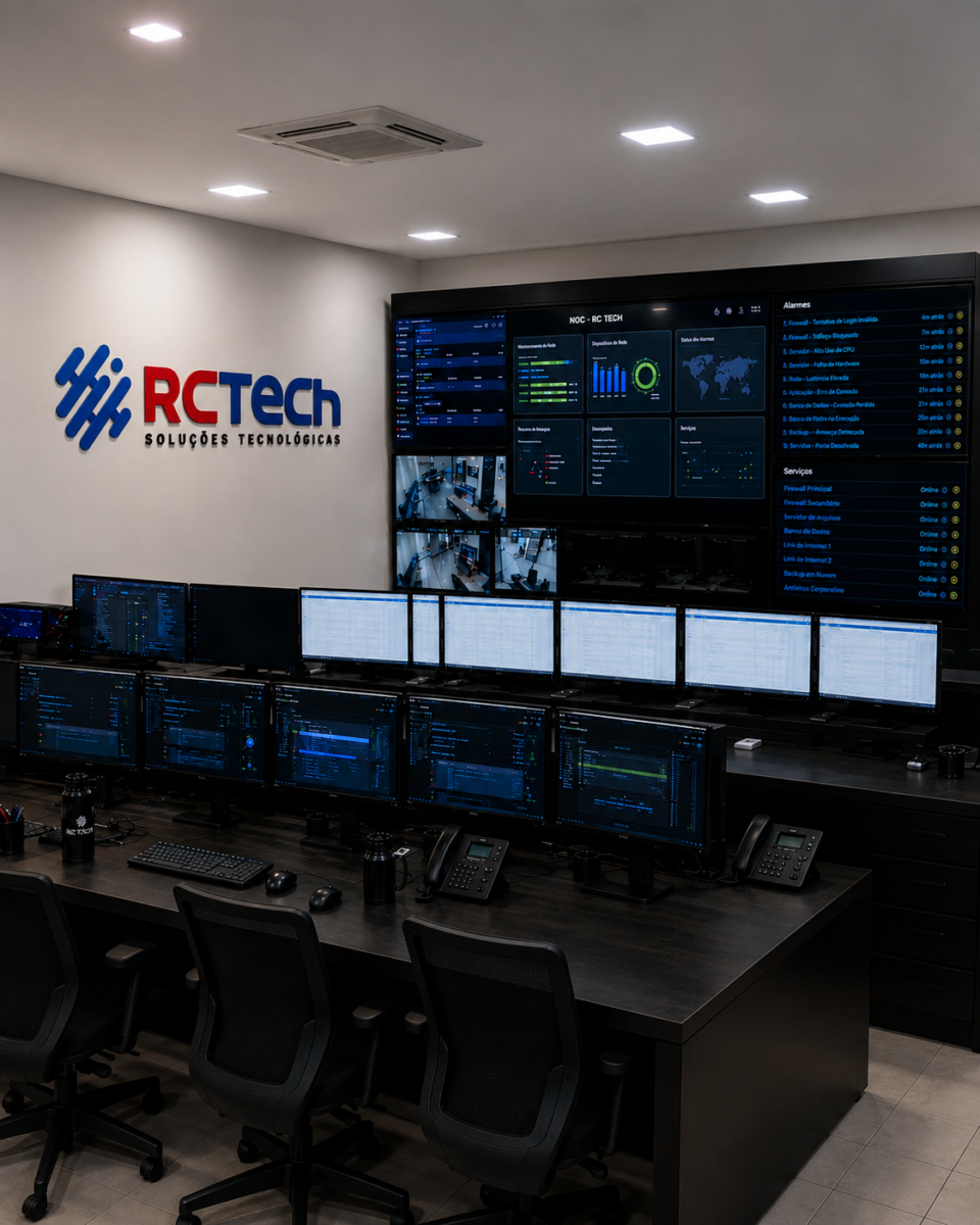 Centro de operações de rede (NOC) da RC Tech em Uberlândia